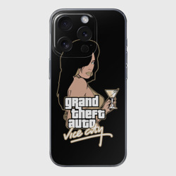 Чехол для iPhone 15 Pro Max силиконовый с защитой камеры GTA - vice city girl