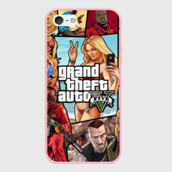 Чехол для iPhone 5/5S матовый Все GTA на одном постере