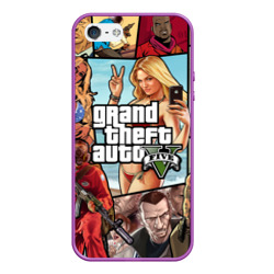 Чехол для iPhone 5/5S матовый Все GTA на одном постере