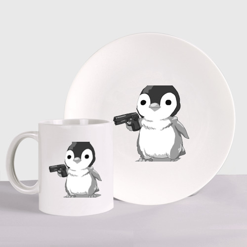 Набор: тарелка + кружка Пингвин