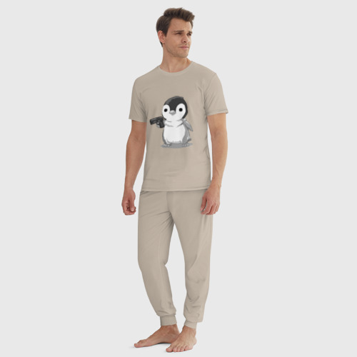 Мужская пижама хлопок Пингвин, цвет миндальный - фото 5