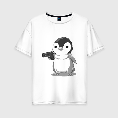 Женская футболка оверсайз из хлопка с принтом Пингвин, вид спереди №1