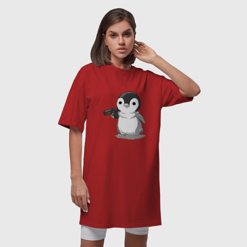 Платье-футболка хлопок Пингвин, цвет красный - фото 5
