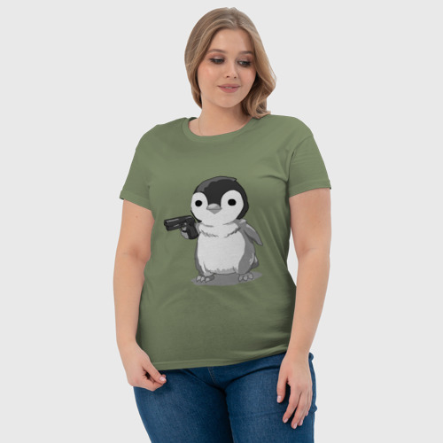 Женская футболка хлопок Пингвин, цвет авокадо - фото 6