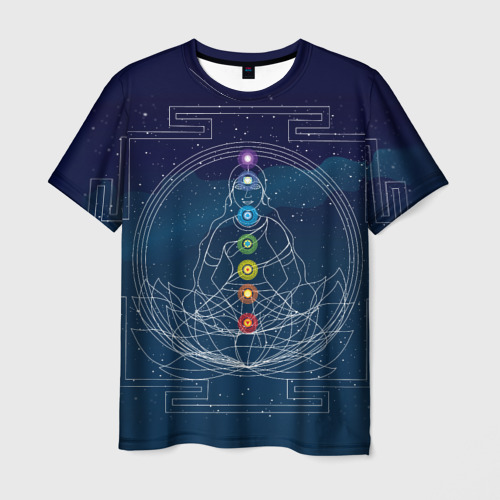 Мужская футболка с принтом Йога мандала - энергетические зоны, вид спереди №1