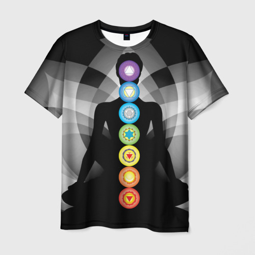 Мужская футболка с принтом Йога - энергетические зоны, вид спереди №1