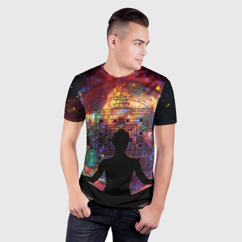 Мужская футболка 3D Slim Йога - мандала, цвет 3D печать - фото 3