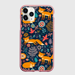 Чехол для iPhone 11 Pro матовый Лисички паттерн