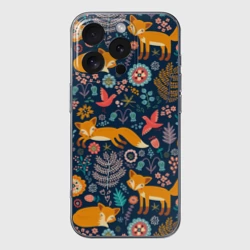 Чехол для iPhone 16 Pro Max силиконовый с защитой камеры Лисички паттерн