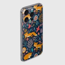 Чехол для iPhone 15 Pro силиконовый с защитой камеры Лисички паттерн - фото 2