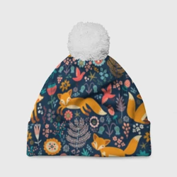 Шапка 3D c помпоном Лисички паттерн
