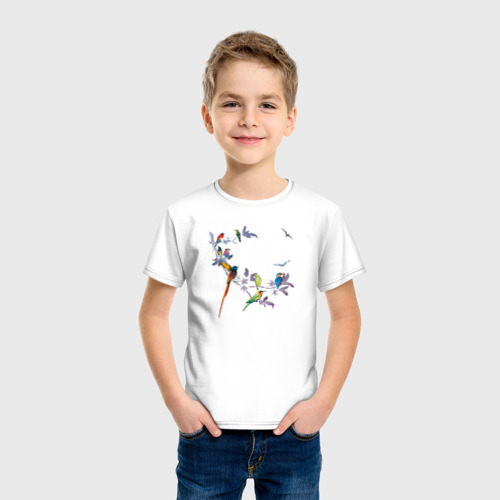Детская футболка хлопок экзотические птицы, цвет белый - фото 3
