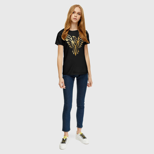 Женская футболка 3D с принтом Gold Phoenix, вид сбоку #3