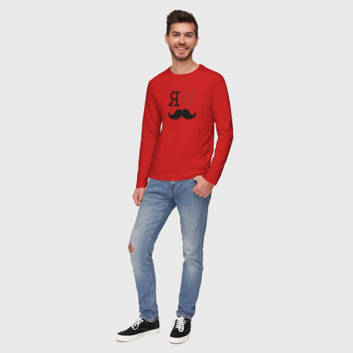 Мужской лонгслив хлопок Носи усы! Wear mustache!, цвет красный - фото 5