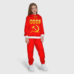 Костюм с принтом СССР для ребенка, вид на модели спереди №3. Цвет основы: белый