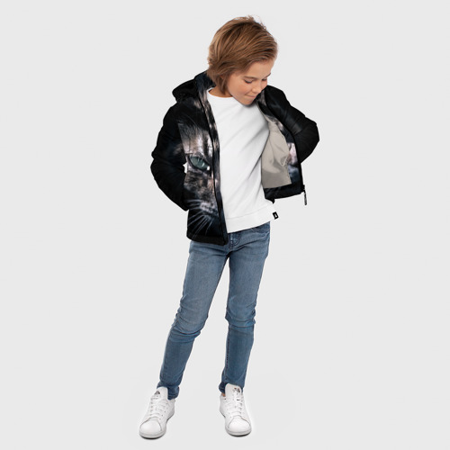 Зимняя куртка для мальчиков 3D Котик, цвет светло-серый - фото 5