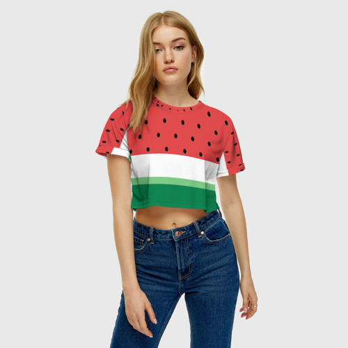 Женская футболка Crop-top 3D Сочный арбуз, цвет 3D печать - фото 4