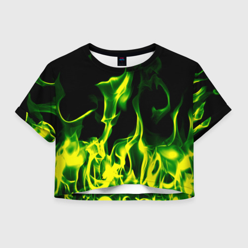 Женская футболка Crop-top 3D Зелёный огонь, цвет 3D печать