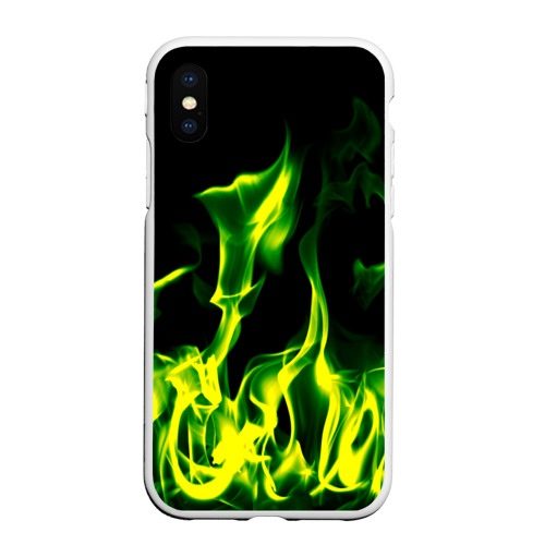 Чехол для iPhone XS Max матовый Зелёный огонь, цвет белый