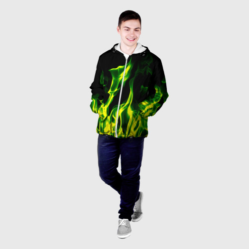 Мужская куртка 3D Зелёный огонь, цвет 3D печать - фото 3