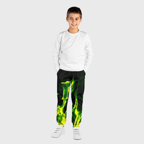 Детские брюки 3D Зелёный огонь, цвет 3D печать - фото 4