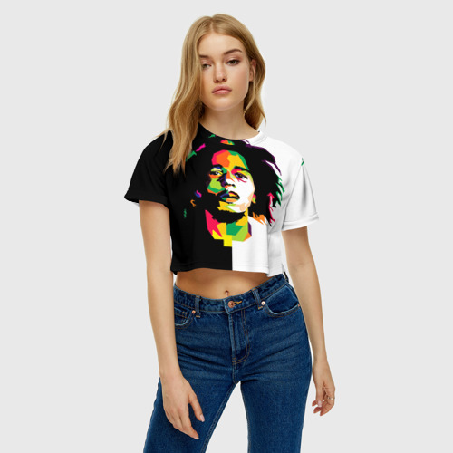 Женская футболка Crop-top 3D Bob Marley, цвет 3D печать - фото 3