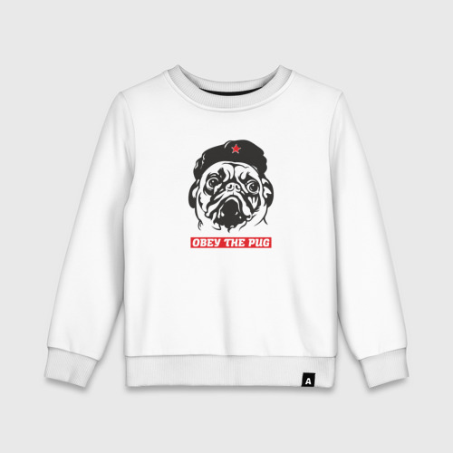 Детский свитшот хлопок Obey the pug, цвет белый