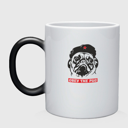 Кружка хамелеон Obey the pug, цвет белый + черный