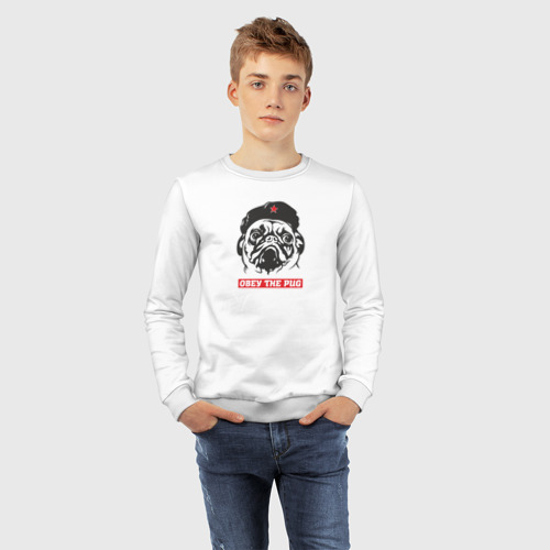 Детский свитшот хлопок Obey the pug, цвет белый - фото 7