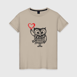 Женская футболка хлопок Сова с сердцем