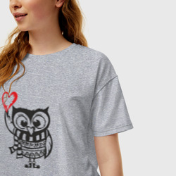 Женская футболка хлопок Oversize Сова с сердцем - фото 2