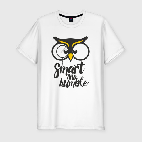 Мужская футболка хлопок Slim Owl. Smart and humble, цвет белый