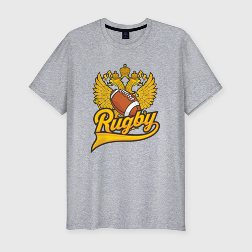 Мужская футболка хлопок Slim Rugby. Регби. Россия. Russia., цвет меланж