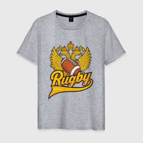 Мужская футболка хлопок Rugby. Регби. Россия. Russia., цвет меланж