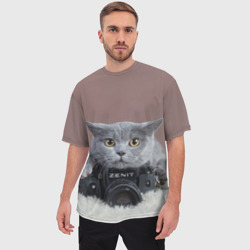 Мужская футболка oversize 3D Котик фотограф - фото 2