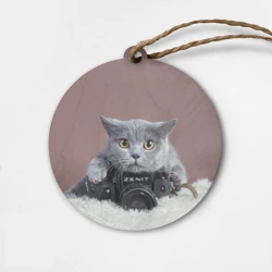 Деревянная игрушка круг Котик фотограф