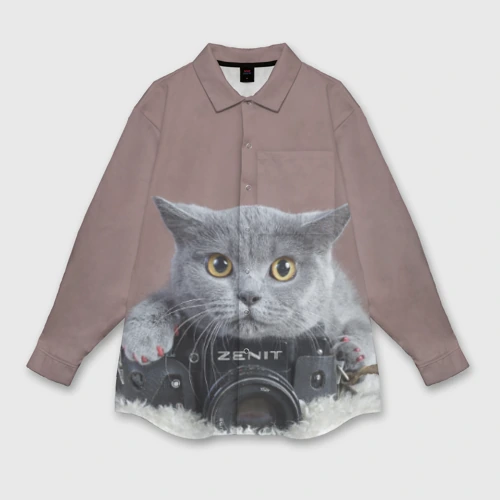 Женская рубашка oversize 3D Котик фотограф