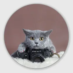 Круглый коврик для мышки Котик фотограф
