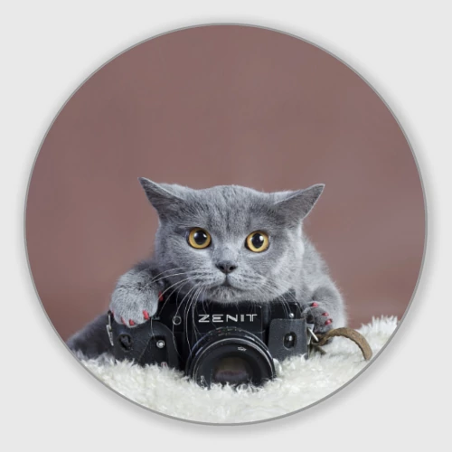Круглый коврик для мышки Котик фотограф