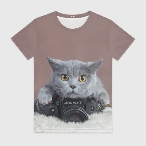 Женская футболка 3D Котик фотограф