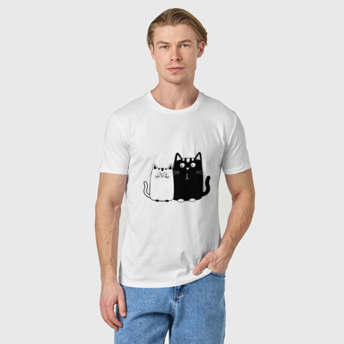 Мужская футболка хлопок Влюбленные коты, цвет белый - фото 3