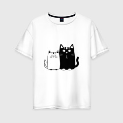 Женская футболка хлопок Oversize Влюбленные коты