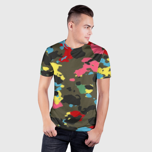 Мужская футболка 3D Slim Цветной камуфляж, цвет 3D печать - фото 3