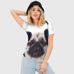Женская футболка 3D Slim Мопс в наушниках - фото 2