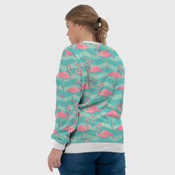Свитшот с принтом Flamingo для женщины, вид на модели сзади №3. Цвет основы: белый