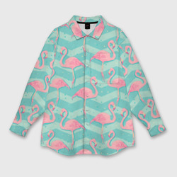 Женская рубашка oversize 3D Flamingo