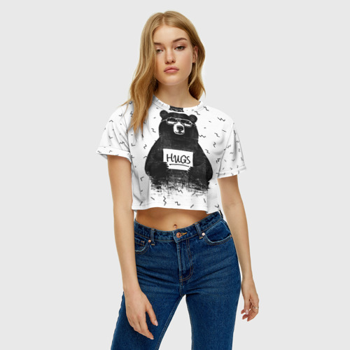 Женская футболка Crop-top 3D Bear Hugs, цвет 3D печать - фото 3