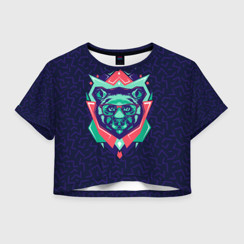 Женская футболка Crop-top 3D Hipster Bear, цвет 3D печать