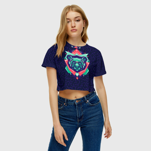 Женская футболка Crop-top 3D Hipster Bear, цвет 3D печать - фото 3