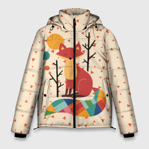 Мужская зимняя куртка 3D Осенняя лисичка, цвет черный